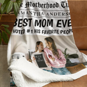 Best Mom Ever Newspaper Custom Name & Photo Sherpa Blanket