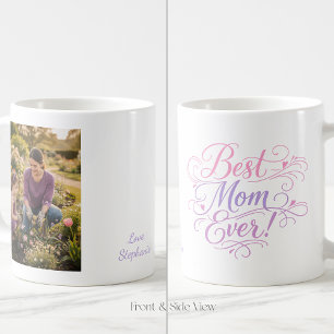 Best Mom Ever Pastel Hearts Custom Photo and Name Coffee Mug