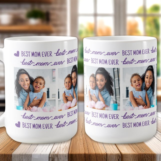 Best MOM Ever Personalised Modern 4 Photo Collage Coffee Mug (Creator Uploaded)