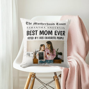 Best Mom Ever Personalized Newspaper Photo  Cushion