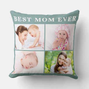 Best Mom Ever Photo Collage Mother's Day Aqua Cushion