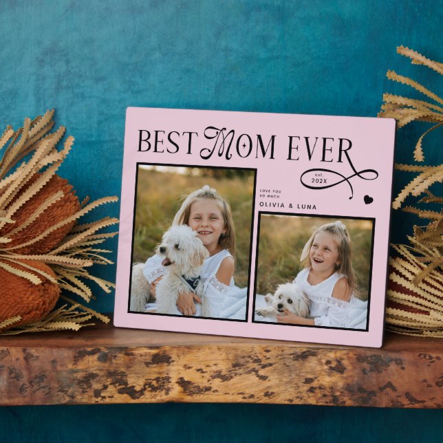 Best Mom Ever Photo Heart Dog Mothers Day Gifts Plaque (Side)