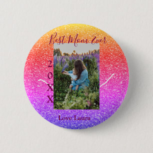 Best mom ever pink photo mother's day year yellow 6 cm round badge