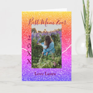 Best mom ever pink photo mother's day year yellow  card