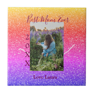 Best mom ever pink photo mother's day year yellow tile