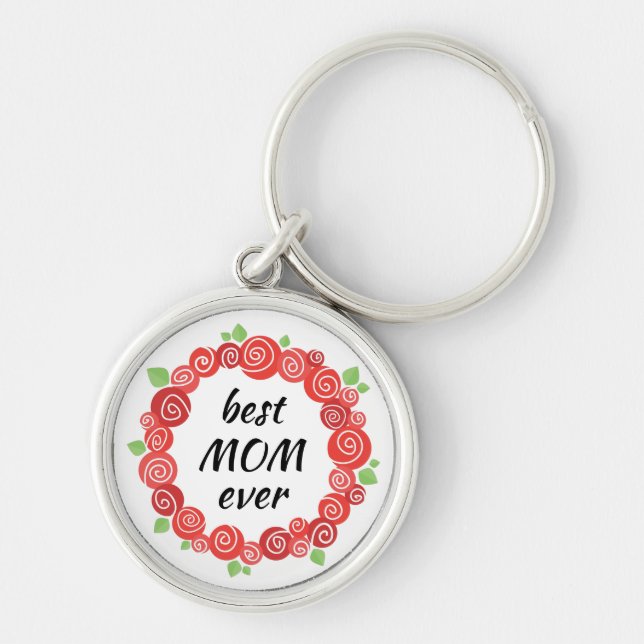 Best mom ever red roses wreath spring key ring (Front)