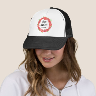Best mom ever red roses wreath spring trucker hat