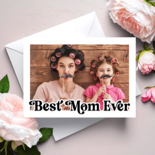 Best Mom Ever Retro Photo Floral Mother's Day Card