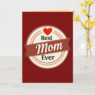 Best Mom Ever Retro Ribbon Emblem Card