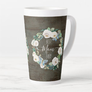 Best Mom Ever Rustic White Floral Watercolor Wood Latte Mug