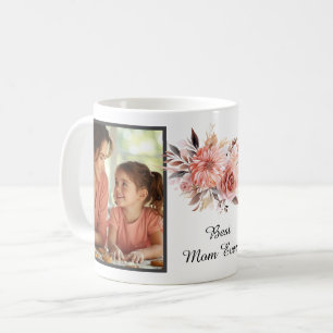 Best Mom Ever Terra Cotta Floral 2 Photo Keepsake Coffee Mug