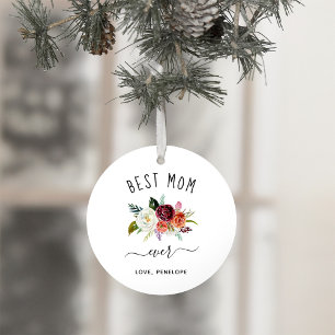 Best Mom Ever   Trendy Burgundy Boho Floral Photo Ornament