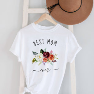 Best Mom Ever   Trendy Burgundy Boho Floral T-Shirt