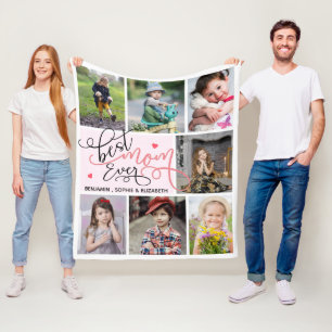 Best Mom Ever Typography Photo Collage Fleece Blanket