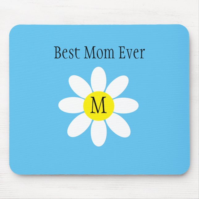 Best Mom Ever White Daisy Sky Blue Single Initial  Mouse Mat (Front)