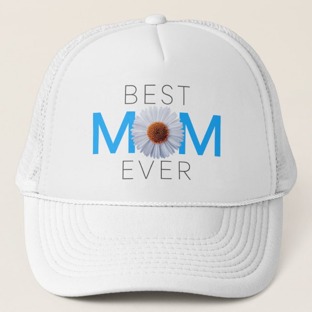 Best Mom Ever With Daisy Image Print (Blue V1) Trucker Hat (Front)