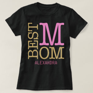 Best Mom Gold pink Glitter Name Personalized T-Shirt