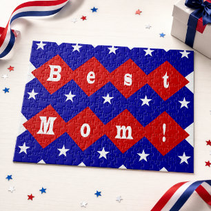 Best Mom in Patriotic Diamond Shape Jigsaw Puzzle