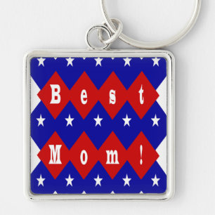Best Mom in Patriotic Diamond Shape Key Ring