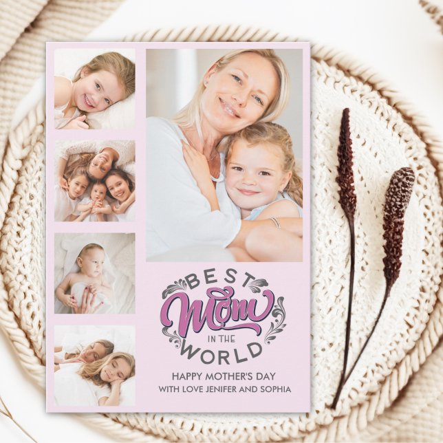 Best Mom In the World Scrip Photos Mom Pink Thank You Card (Creator Uploaded)