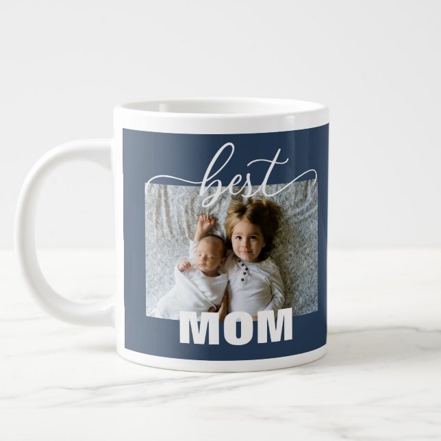 Best MOM Kids Photo Mother's Day Large Coffee Mug (Left)