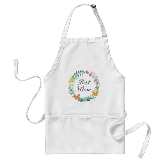 Best Mom Mother Floral Butterfly Greenery Wreath Standard Apron (Front)