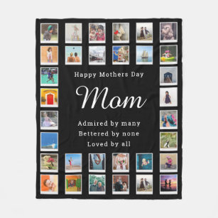 Best Mom Mothers Day Photo Collage Black Fleece Blanket