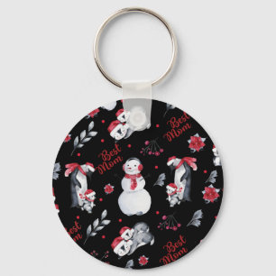 Best Mom Penguin Christmas pattern Key Ring