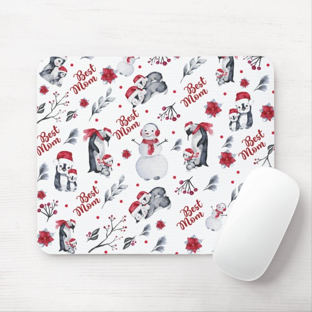 Best Mom Penguin Christmas pattern Mouse Mat (With Mouse)