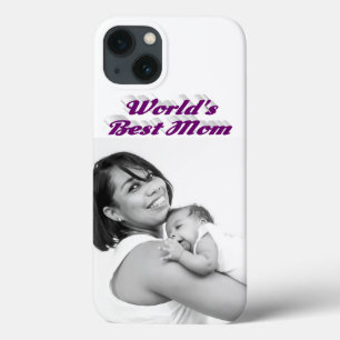 Best Mom photo purple text iPhone 13 Case