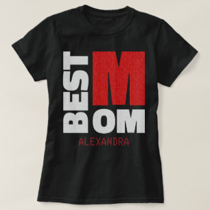 Best Mom Silver Red Glitter Name Customized T-Shirt
