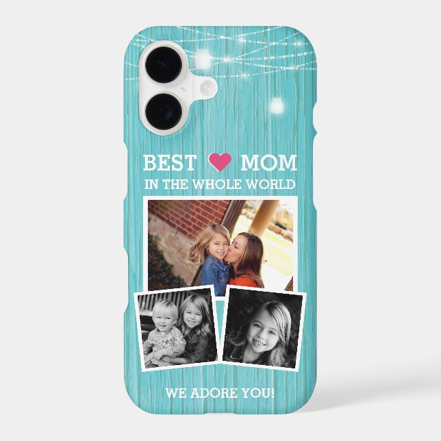 Best Mom String Lights Wood Family Photo Collage (Back)