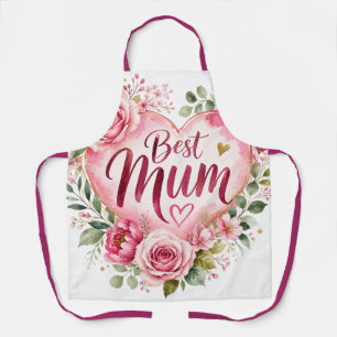 Best Mom Watercolor Floral Heart Design Apron