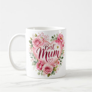Best Mom Watercolor Floral Heart Design Coffee Mug
