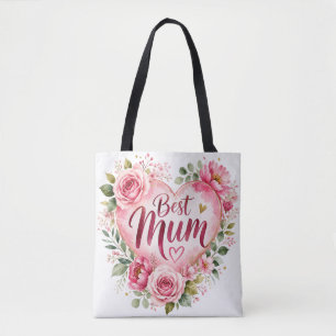 Best Mom Watercolor Flower Heart Design Bag