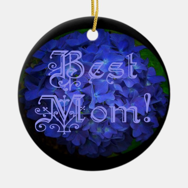 Best Mom with Blue Flower Background Ceramic Tree Decoration (Front)
