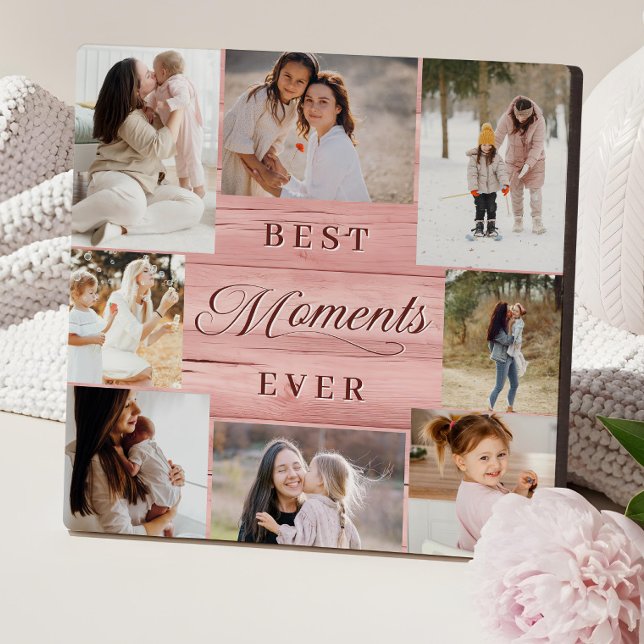 Best Moments Ever Photo Collage Pink Woodgrain  Plaque (Best Moments Ever Photo Collage Pink Woodgrain Plaque)