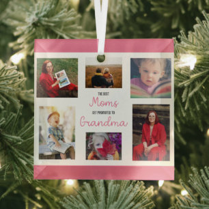 Best Moms Get Promoted to Grandma Collage Photos Glass Tree Decoration