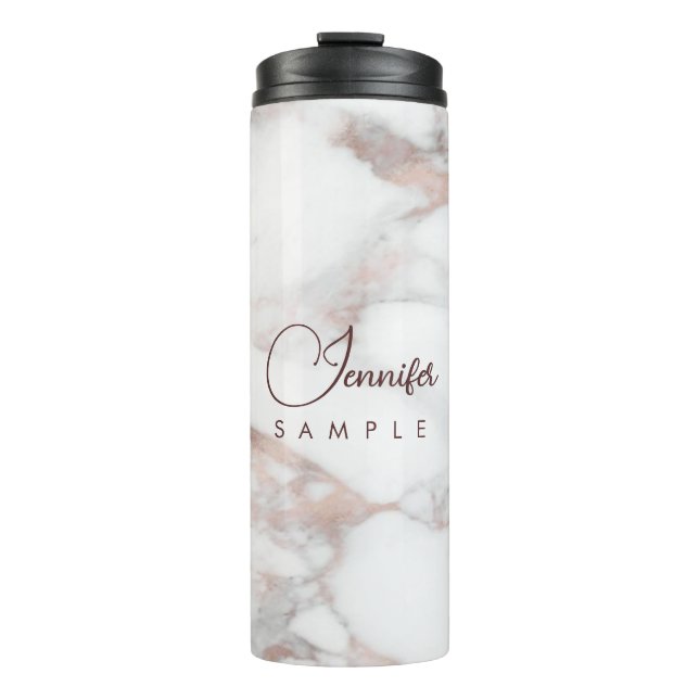 Best Monogram Rose Gold White Marble Template Thermal Tumbler (Front)
