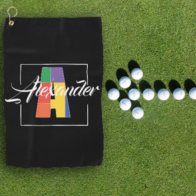Best monogrammed initial coloured letter A black Golf Towel (Creator Uploaded)