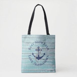 Best Mother 3 Photo Blue Watercolor Sea Turtle Tote Bag