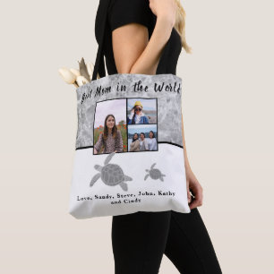 Best Mother 3 Photo Grey Marble Sea Turtles Tote