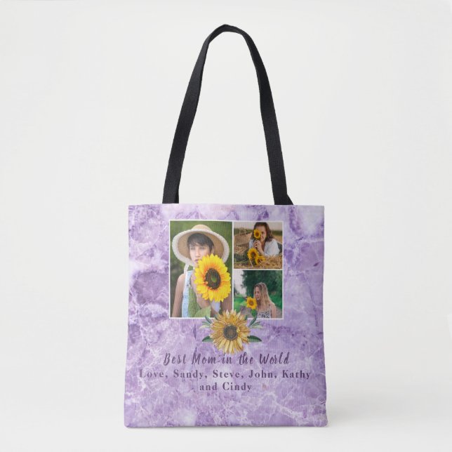 Best Mother Ever  3 Photo Collage Purple Amethyst Tote Bag (Front)