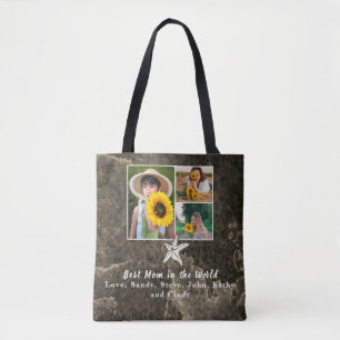 Best Mother Ever 3 Photo Collage Tan Starfish Tote Bag