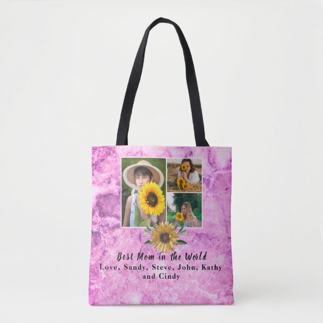 Best Mother Ever 3 Photo Pink Collage  Amethyst Tote Bag (Front)