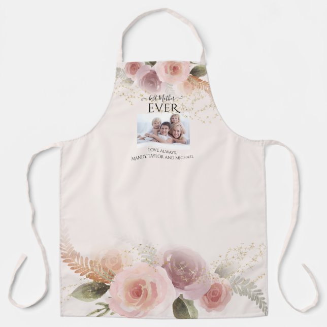 Best Mother EVER Elegant Watercolor Floral Photo Apron (Front)
