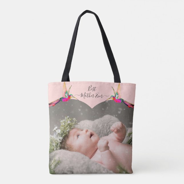 Best Mother Ever! Family Photo Hummingbird   Tote  Bag (Back)