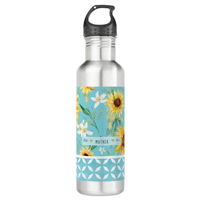 Best Mother Ever Hearts Sunflower Citrus Floral 710 Ml Water Bottle (Front)