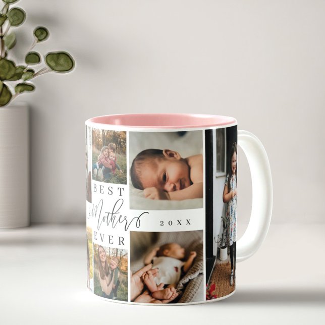 Best Mother Ever | Mother's Day 8 Photo Collage Two-Tone Coffee Mug (Creator Uploaded)