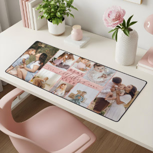 Best Mother Ever Photo Collage Pink Woodgrain  Desk Mat